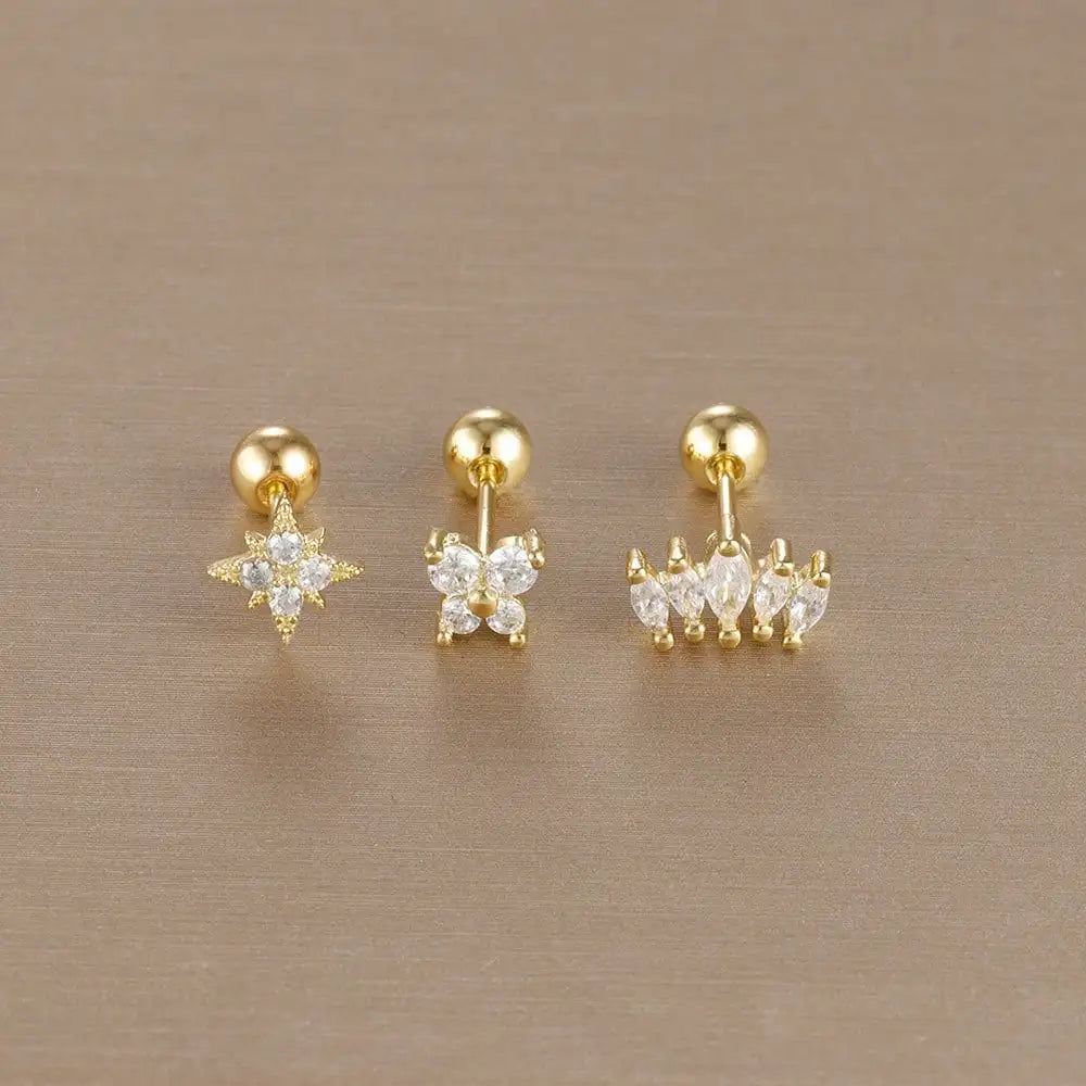 Kronen-Ohrringe Set – 14K Vergoldet & Funkelnde Kristalle