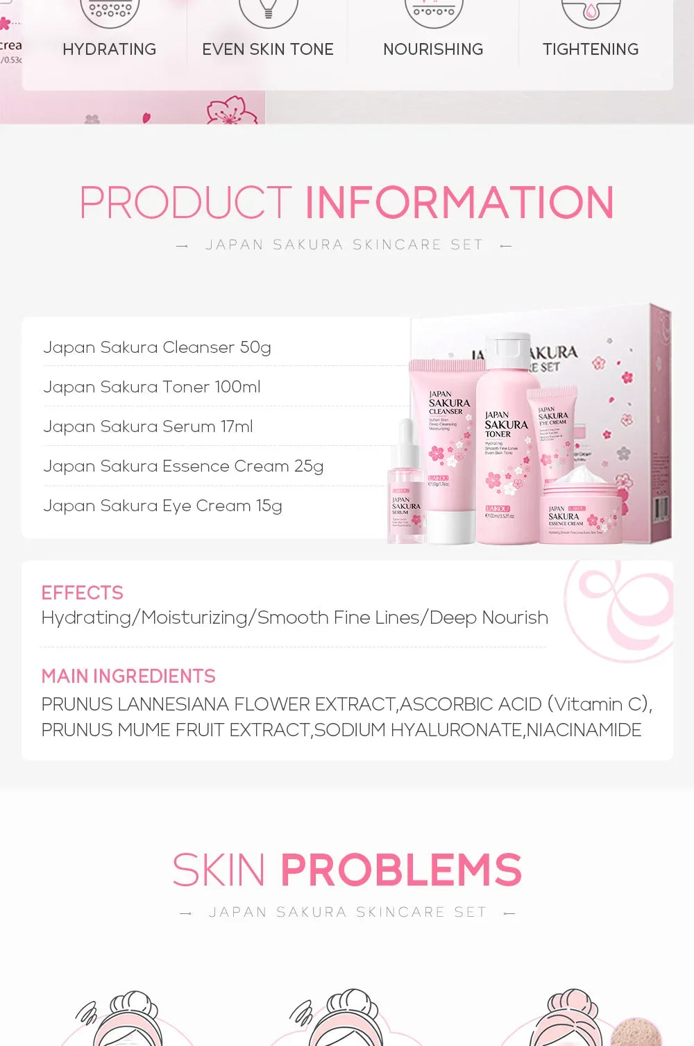 LAIKOU Sakura Beauty Set: Strahlende Haut (5-teilig)