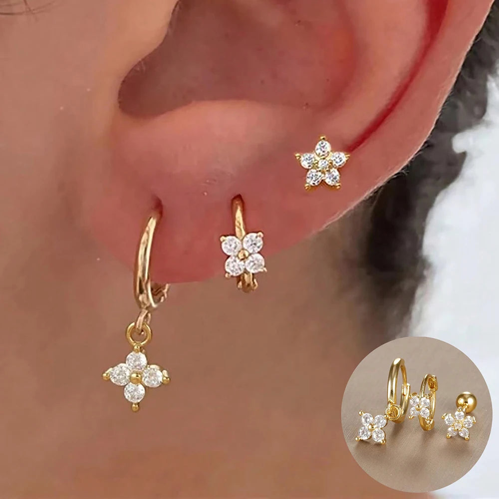 Kronen-Ohrringe Set – 14K Vergoldet & Funkelnde Kristalle