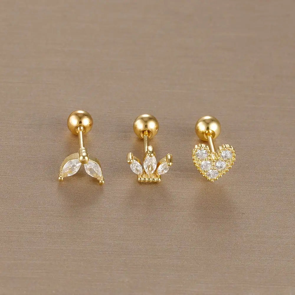 Kronen-Ohrringe Set – 14K Vergoldet & Funkelnde Kristalle
