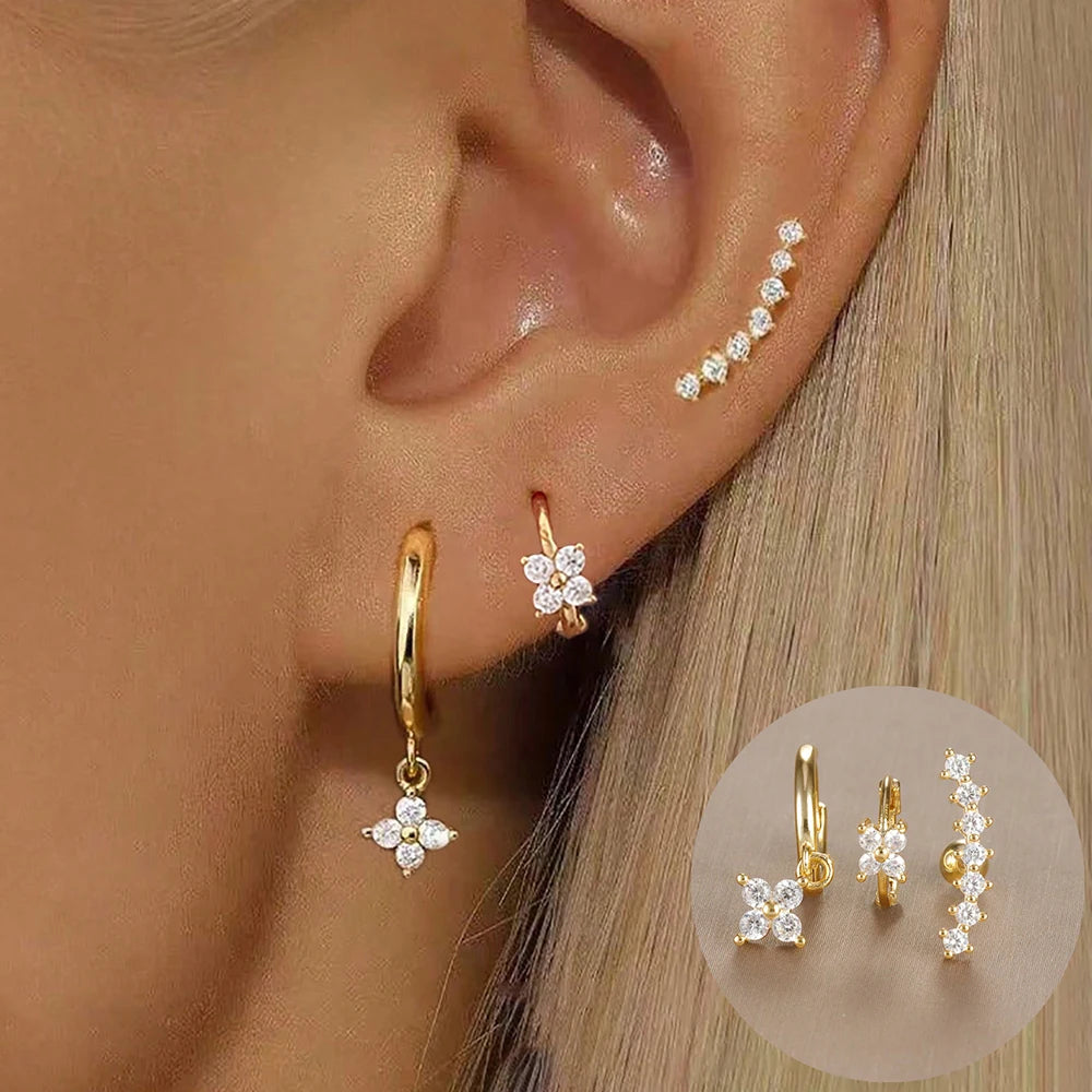 Kronen-Ohrringe Set – 14K Vergoldet & Funkelnde Kristalle