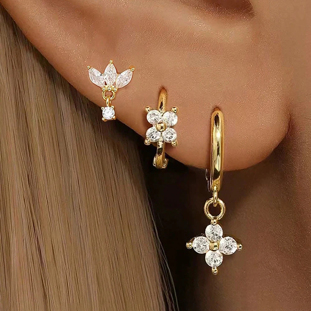 Kronen-Ohrringe Set – 14K Vergoldet & Funkelnde Kristalle