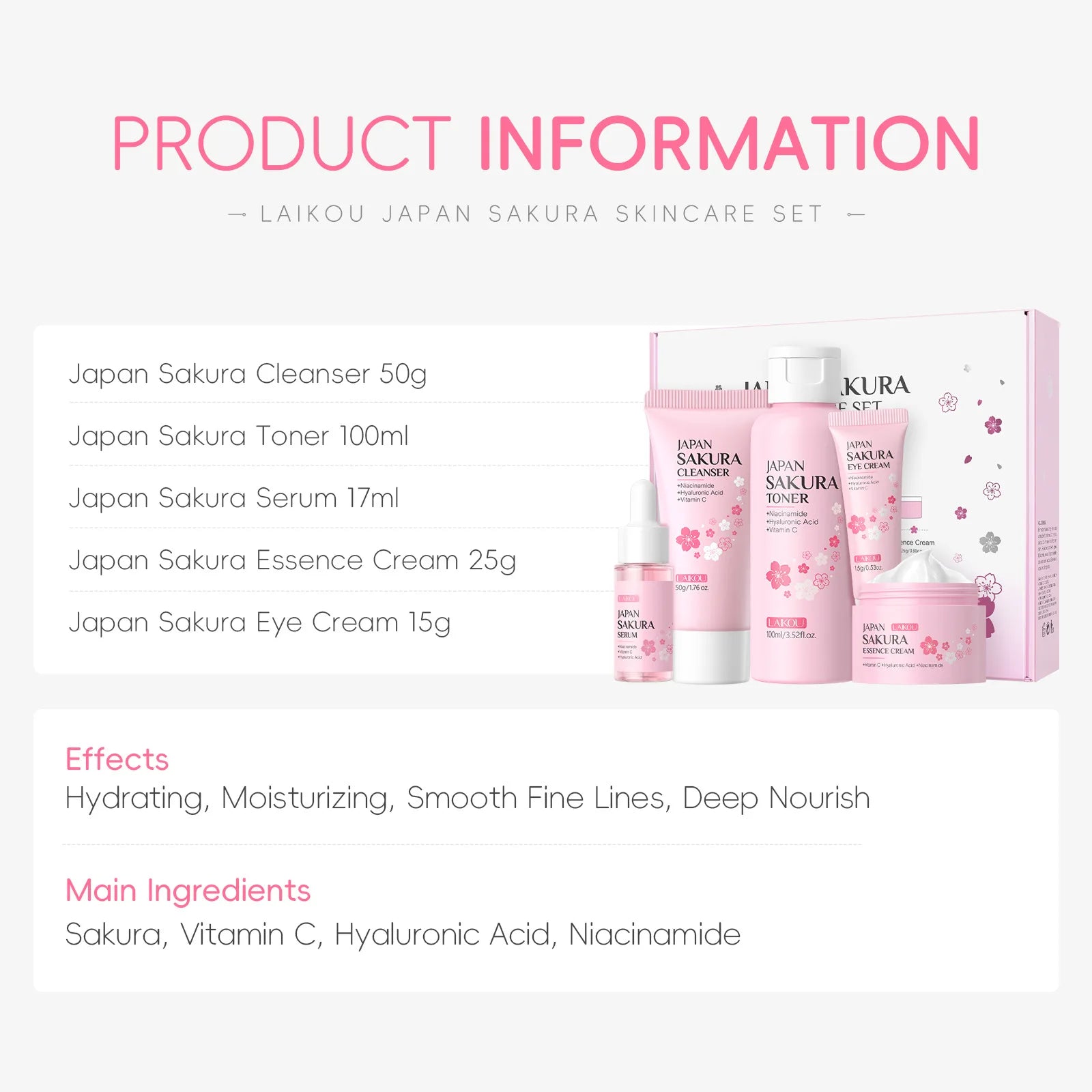 LAIKOU Sakura Beauty Set: Strahlende Haut (5-teilig)