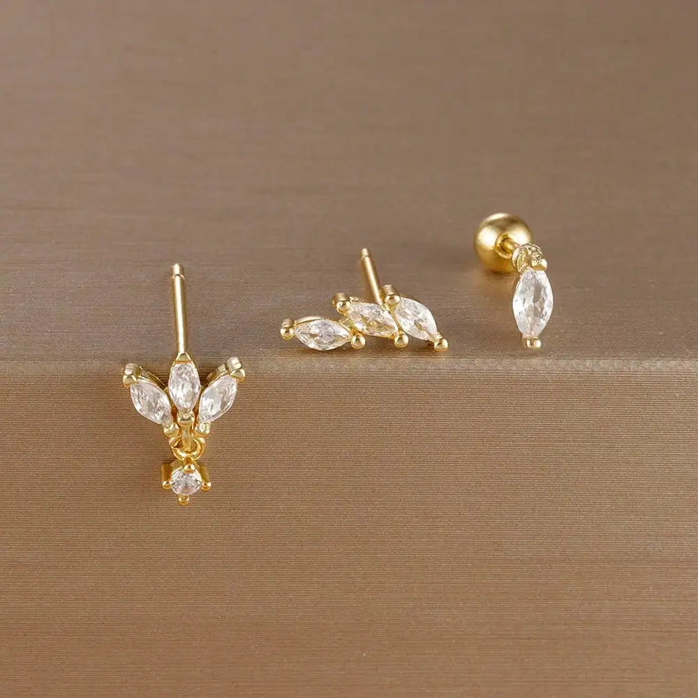 Kronen-Ohrringe Set – 14K Vergoldet & Funkelnde Kristalle