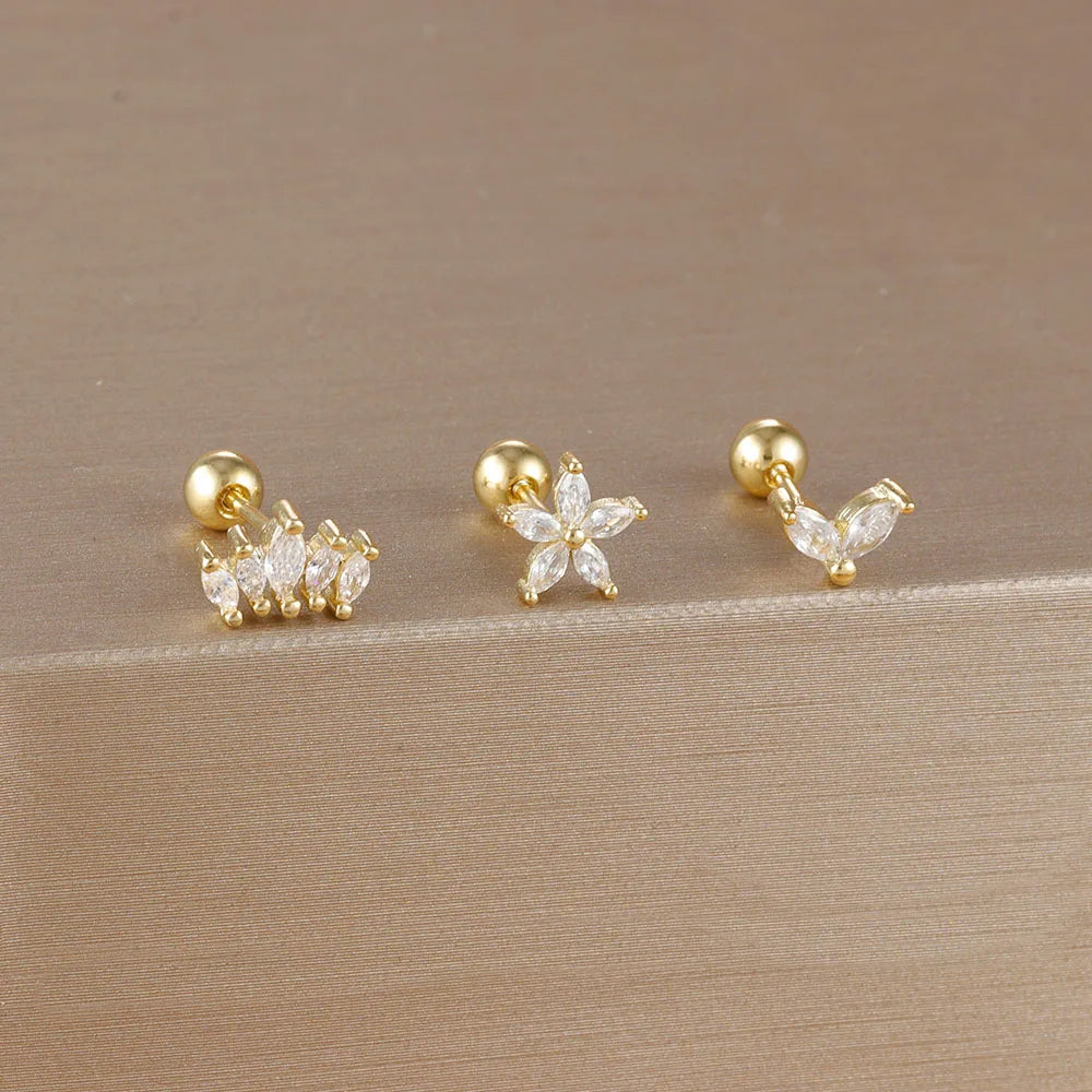 Kronen-Ohrringe Set – 14K Vergoldet & Funkelnde Kristalle