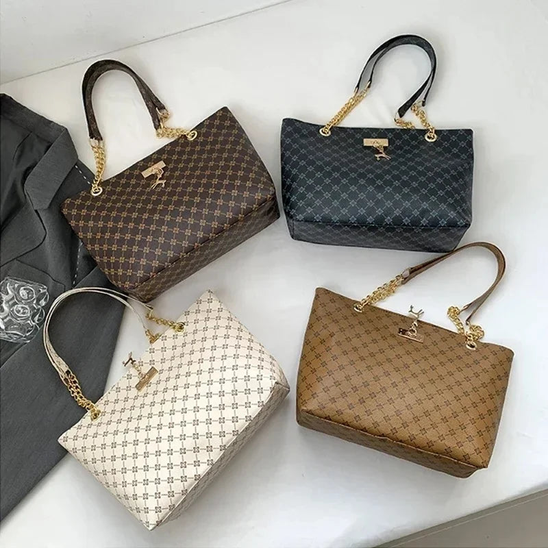 Große Leder-Tote-Bag mit Monogramm-Muster