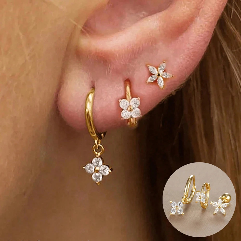 Kronen-Ohrringe Set – 14K Vergoldet & Funkelnde Kristalle