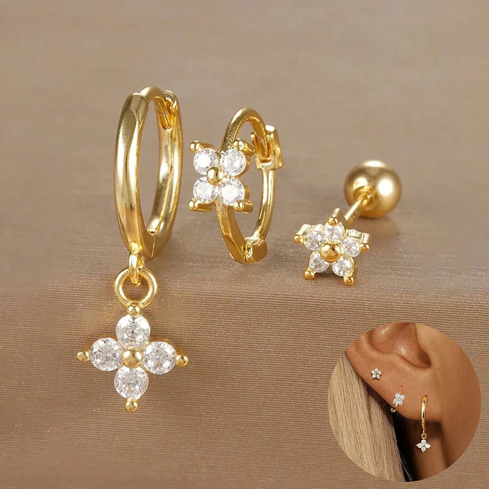 Kronen-Ohrringe Set – 14K Vergoldet & Funkelnde Kristalle