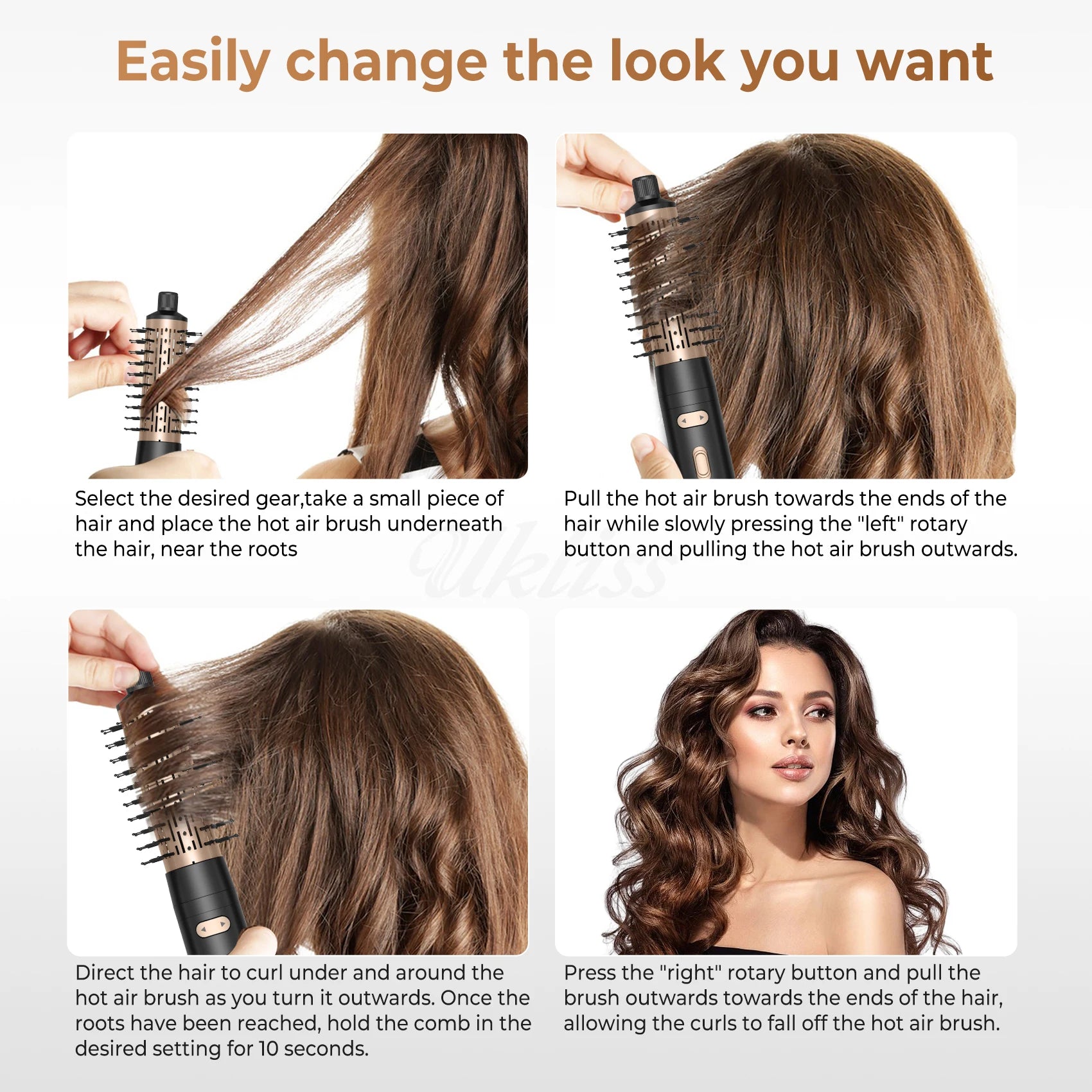 UKLISS 5-in-1 Warmluftbürste – 1000W Profi-Haarstyler für Volumen & Glanz