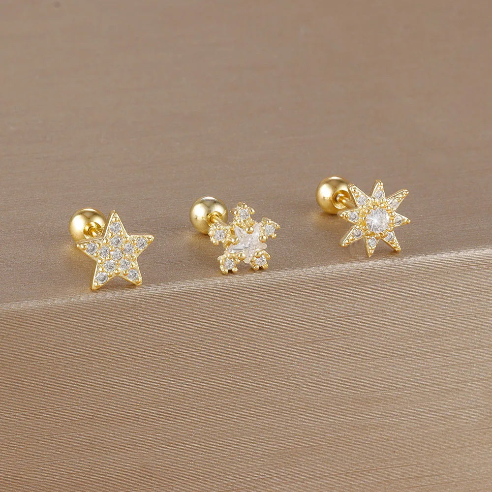 Kronen-Ohrringe Set – 14K Vergoldet & Funkelnde Kristalle