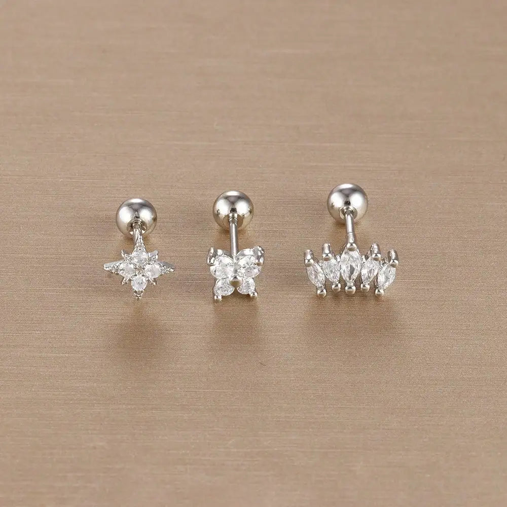Kronen-Ohrringe Set – 14K Vergoldet & Funkelnde Kristalle